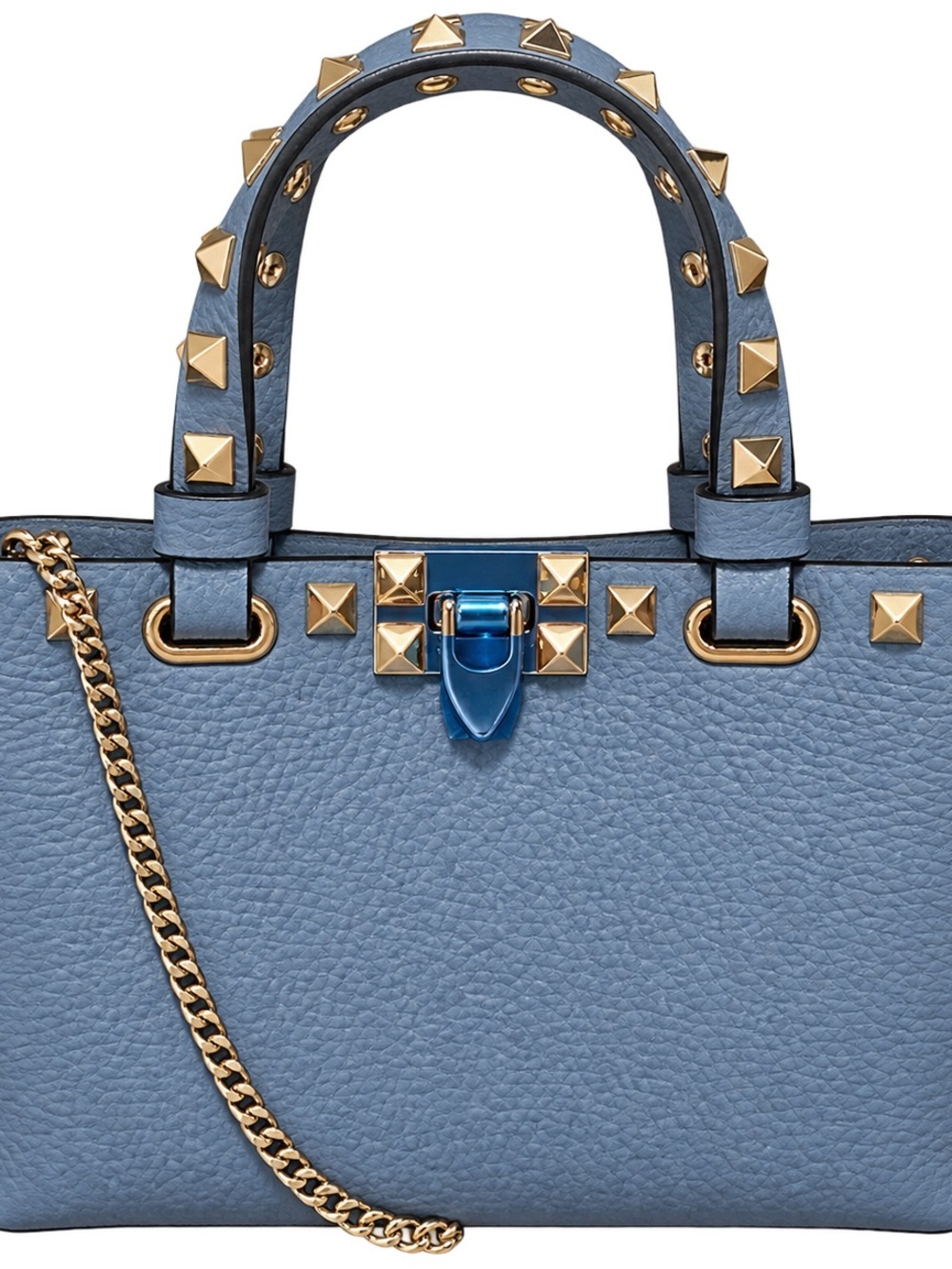 Valentino Garavani Gray Rockstud Pebbled Leather Satchel - Picture 7 of 8